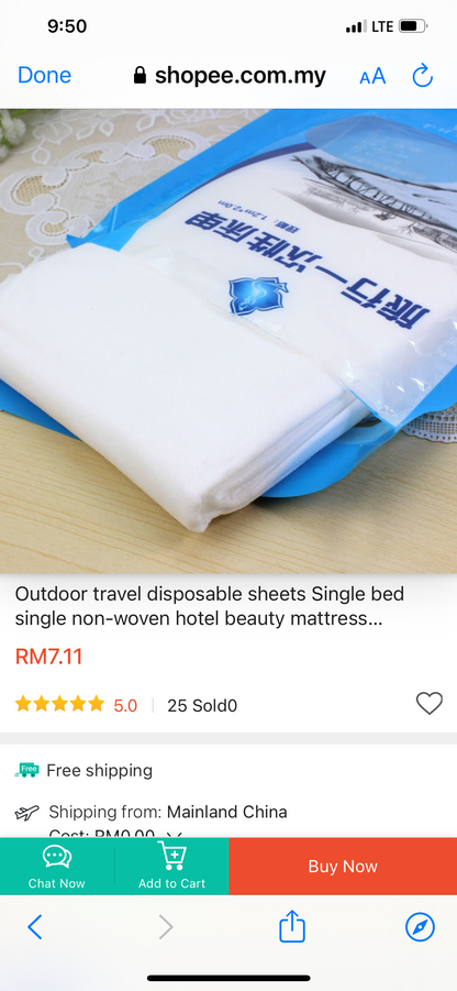 Travel Disposable Bedding شرشف السفر